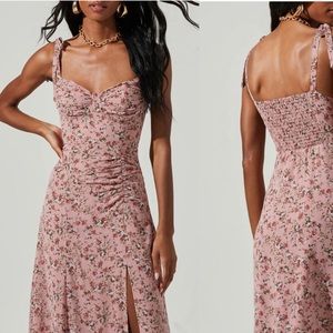 ASTR THE LABLE FLORAL TIE STRAP MIDI DRESS